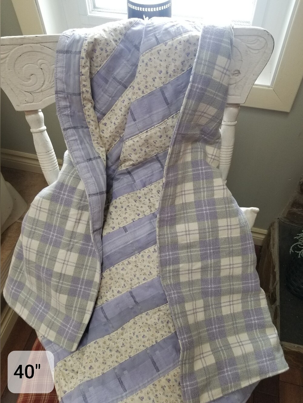 Baby Quilt Shower Gift Lap Blanket Crib Handmade Purple Flannel Floral Plaid NWT